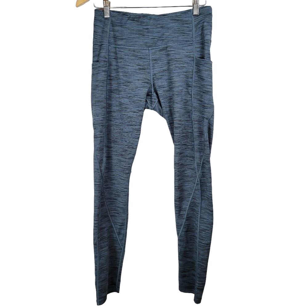 HEATHYOGA Women's Blue Heathered Leggings Pockets Size L Polyester Spandex‎